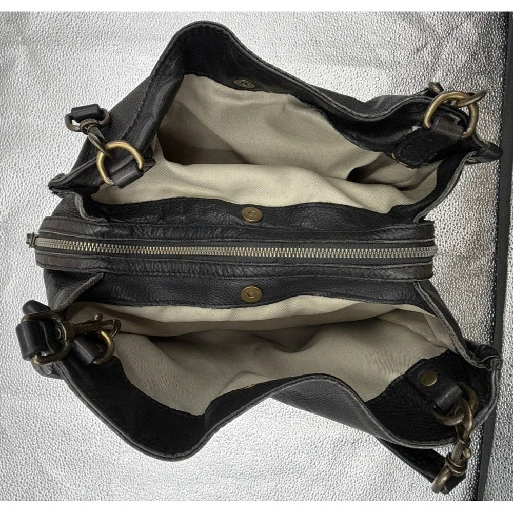 American Leather Company Lenox Triple Entry‎ Black Leather Satchel Handbag